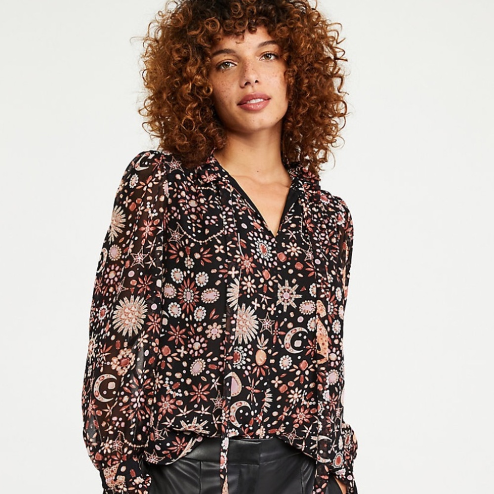 NWT ANN TAYLOR RUFFLE TIE NECK BLOUSE M!